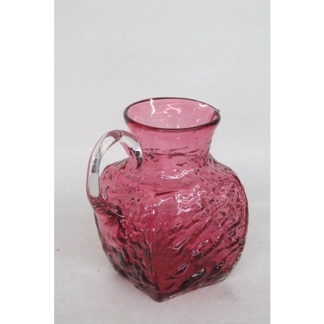 Pink Pilgrim Glass Cranberry Pink Pebbled Rippled Small Pitcher For Sale - Image 8 of 13