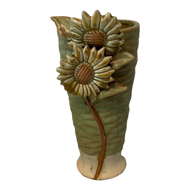 Mid Century Modern Sunflower Studio Pottery Vase For Sale