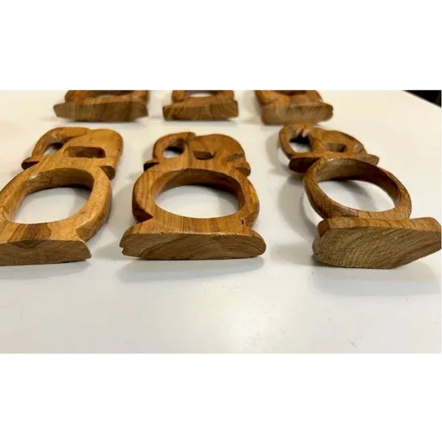 Mid 20th Century Mid Century Modern Set of Hand Carved Wood Elephant Napkin Rings - Set of 6 For Sale - Image 4 of 4
