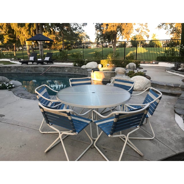 Vintage Brown Jordan Patio Table Chairs And Umbrella Stand 8 Pieces Chairish