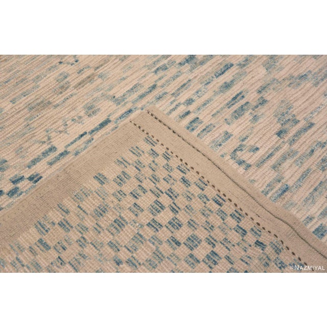 Abstract Cream Light Blue Large Geometric Modern Area Rug For Sale - Image 9 of 9