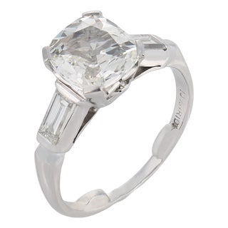 Mid Century Gia 1.51 Carat Diamond Platinum Engagement Ring, Size 5 For Sale