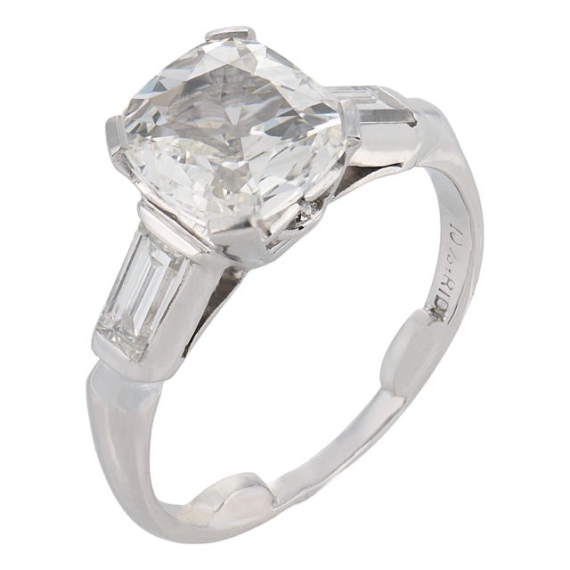 Mid Century Gia 1.51 Carat Diamond Platinum Engagement Ring, Size 5 For Sale