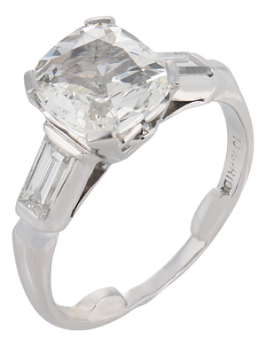 Mid Century Gia 1.51 Carat Diamond Platinum Engagement Ring, Size 5