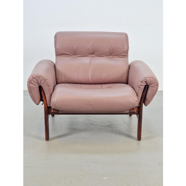 Vintage teak leather armchair coja dutch design '60 beautiful scandinavian design armchair, with pastel purple leather and...
