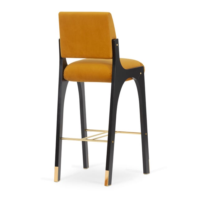 Arches II Bar Stool in Mustard Velvet and Black Lacquered from Insidherland For Sale - Image 4 of 9