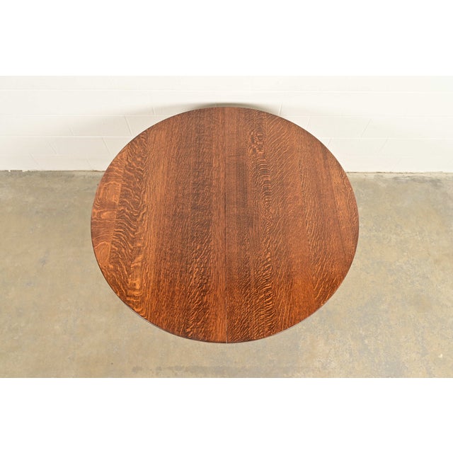 Early 20th Century Stickley Brothers Antique Mission Oak Arts & Crafts Pedestal Extension Dining Table, Circa 1910 For Sale - Image 5 of 13
