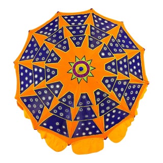 Vintage Geometric Patchwork Garden Sun Umbrella For Sale