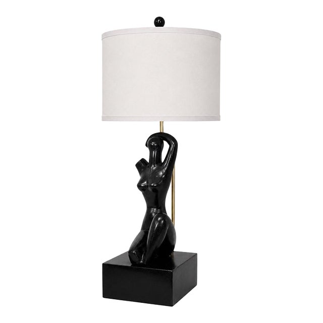 1960s Ebonized Oak Sculptural Figural Table Lamp by Yasha Heifetz For Sale