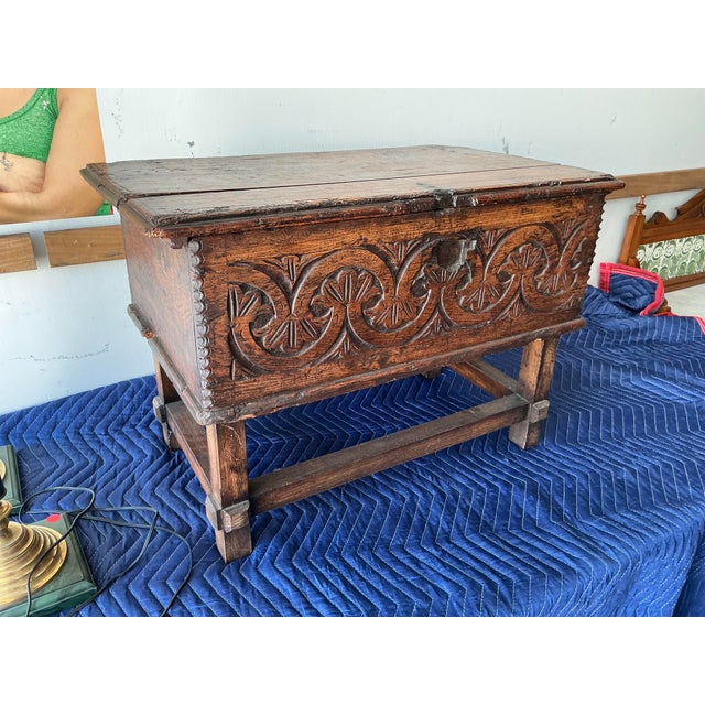 Ornate European Antique Carved Wooden Trunk on Stand For Sale - Image 9 of 9