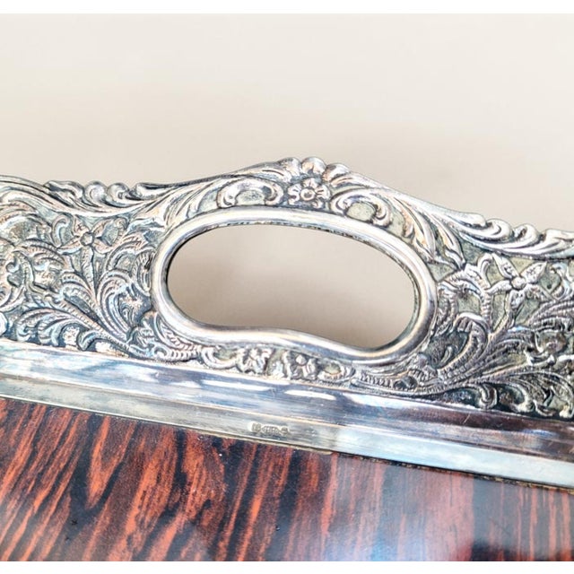 Mid-Century Modern Dutch Silver-Plated and Mahogany Serving Tray by Hooijkaas of Schoonhoven, 1950s For Sale - Image 4 of 18