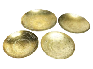 1930s Art Deco Heavy Gauge Solid Brass Chinese Engraved Bowls - Set of 4