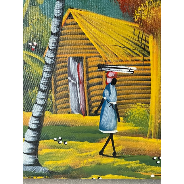 Vintage Haitian Naive Folk Art Painting Signed Roberson For Sale - Image 4 of 6