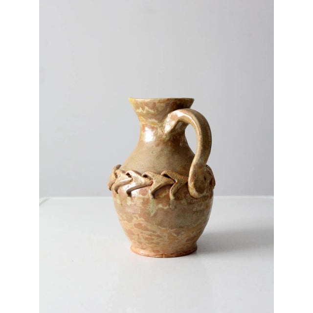 Tan Vintage Ries Studio Pottery Pitcher For Sale - Image 8 of 11