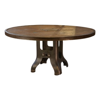 Industrial Cable Reel Table with Cast Iron Base, 1950s For Sale