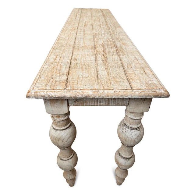 Wood Washed Ball Leg Console Table For Sale - Image 7 of 8