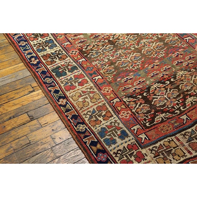 Tribal 1900s Brown Geometric Tribal Antique Nw. Persian Kurdish Rug 4' X 9'6" Handknotted Wool Carpet For Sale - Image 3 of 6