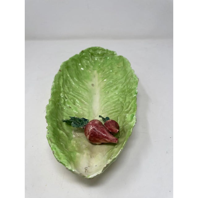 Italian 19thC Italian Soft Paste Cabbage Leaf Celery Dish With Radish. Napoli Eda For Sale - Image 3 of 12