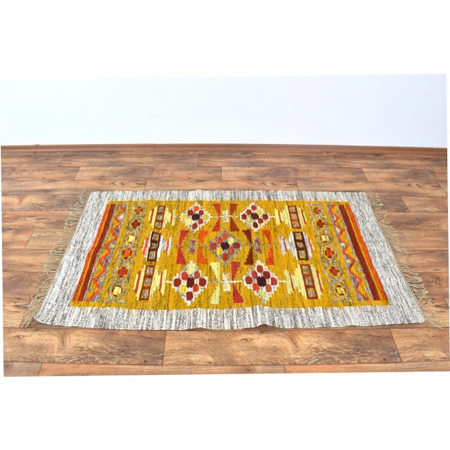 Textile Hand-Woven Wool and Linen Wall Rug, 1960s For Sale - Image 7 of 7