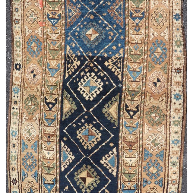 Antique Blue Kazak Gallery Rug, Hand-Knotted Wool, Caucasus 3'10 X 9'8 For Sale In Atlanta - Image 6 of 12