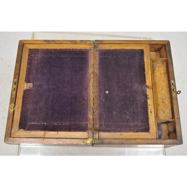 Brown Antique English Victorian Burl Walnut Small Lap Desk Box With Fitted Interior For Sale - Image 8 of 12