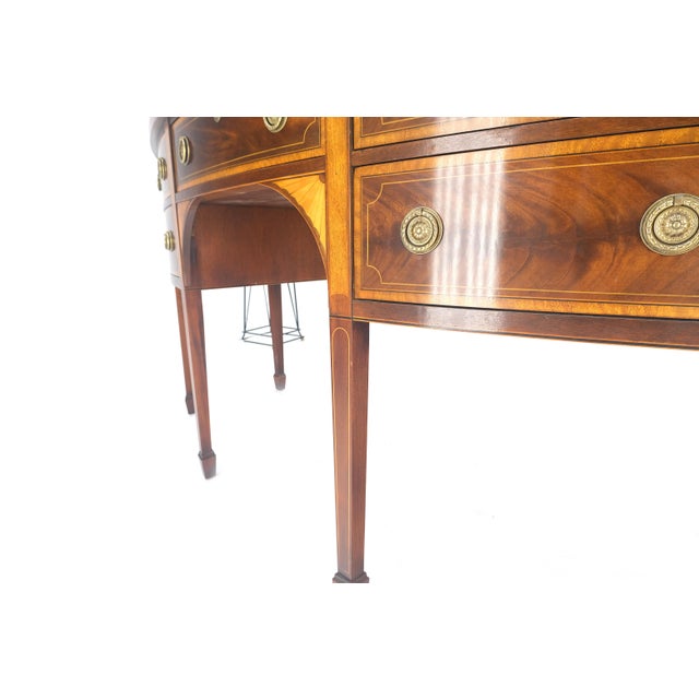 Baker Mahogany Satinwood Bow Front Sideboard Historic Charleston Collection MINT For Sale - Image 9 of 12