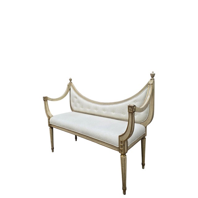 Mid 20th Century Mid 20th Century Hollywood Regency Neoclassical Curved Back Upholstered Bench For Sale - Image 5 of 12