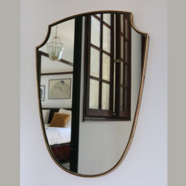 Mid-Century Italian Brass Crest Mirror with Beaded Frieze, 1950s-1960s For Sale - Image 4 of 11