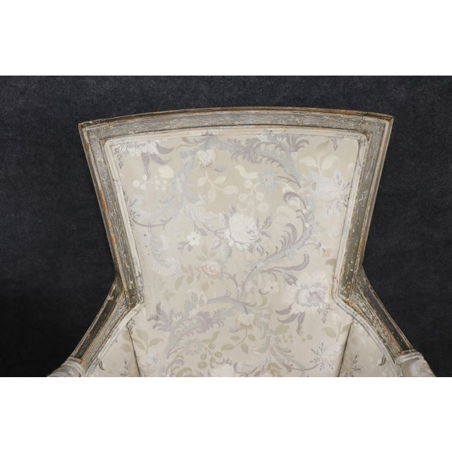 Pair 18th Century French Louis XVI Distressed Painted Bergères For Sale - Image 10 of 17