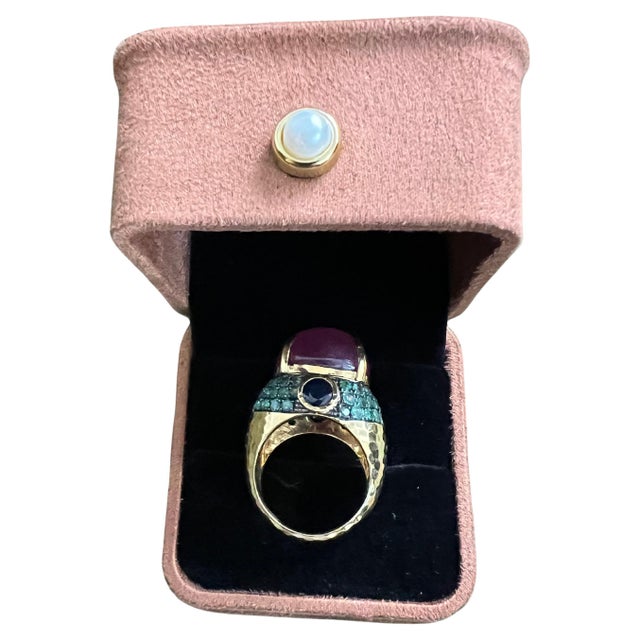 Bochic "Orient" Sapphire, Emerald & Ruby Cocktail Ring Set 18K Gold & Silver For Sale - Image 15 of 18