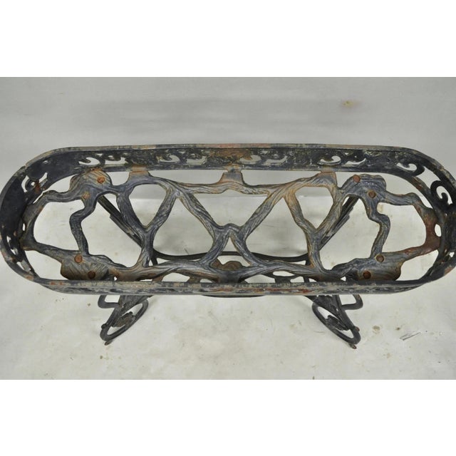 Vintage French Art Nouveau Style Heavy Wrought Iron Garden Planter Plant Stand For Sale In Philadelphia - Image 6 of 17
