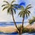 Coastal Coastal Palm Tree Beach Original Painting in Gold Frame For Sale - Image 3 of 12