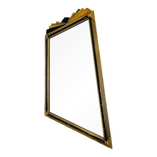 1920s Art Deco Wall Mirror With Gold and Black Finish Asymmetrical Sides For Sale