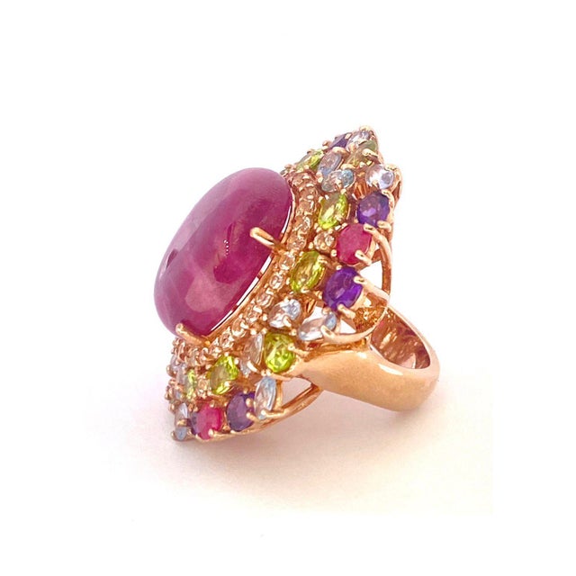 Bochic "Orient" Natural Ruby, Peridot & Amethyst Ring Set In 18 K Gold & Silver For Sale - Image 9 of 18