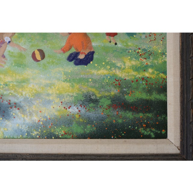 1960s Mid Century Rene Bernard Enamel on Copper Children Playing Painting For Sale - Image 4 of 11