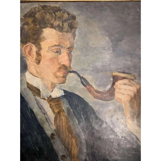 Swedish Artist, Man with a Pipe, Early 20th Century, Oil on Canvas For Sale - Image 3 of 9