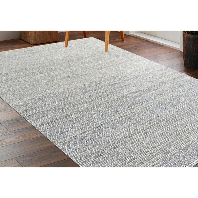 10x14 Ivory Hand-Knotted Wool Textured Banded Subtle Geometric Modern Carpet Rug For Sale In New York - Image 6 of 11