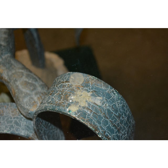 VTG Metal / 'Bronze' Aqua Patina Sea Turtles Ocean Round Glass Coffee Table For Sale - Image 13 of 18