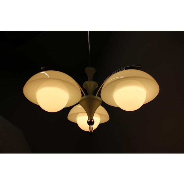 Art Deco Mint Glass and Chrome Chandelier, Former Czechoslovakia, 1930s For Sale - Image 12 of 14