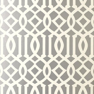 Sample - Schumacher Imperial Trellis Wallpaper in Silver For Sale