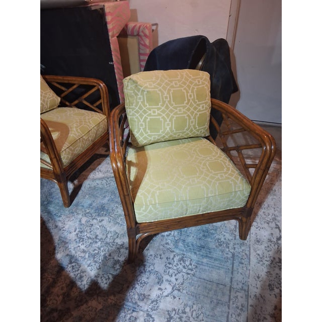 Bring timeless Palm Beach style into your home with this vintage Lexington Furniture rattan lounge chair. Crafted with a...