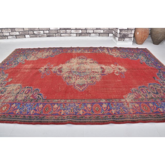 Vintage Red Oushak Area Carpet For Sale In Phoenix - Image 6 of 10