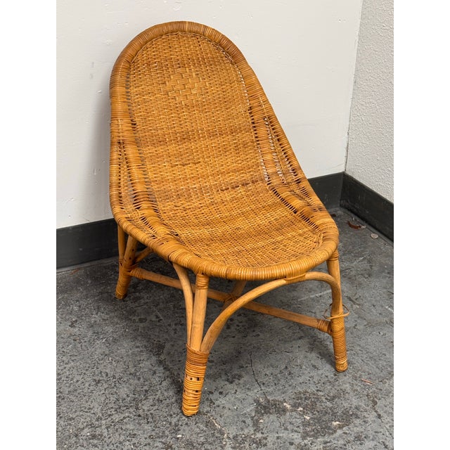 Contemporary Rattan Scoop Back Side Chair, Vintage For Sale - Image 3 of 12
