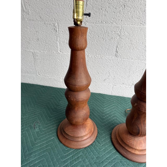 Vintage Mid-Century Sculptural Turned-Wood Table Lamps - Pair For Sale - Image 11 of 17