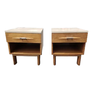 1950s John Keal for Brown Saltman Nightstands in Blonde Mahogany & Formica Top, a Pair