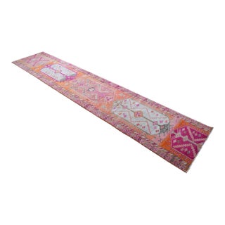 1970s Hand-Knotted Kurdish Runner Hallway Rug Kitchen Island Runner - 2′8″ × 13′7″ For Sale