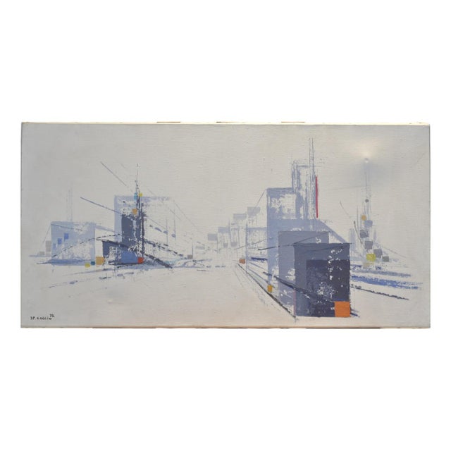 Blue Abstract City Scene, Signed J.P. Collin '72 For Sale - Image 8 of 8