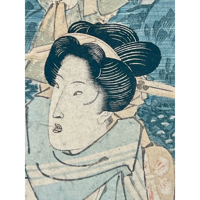 Paper Mid 19th Century Japanese Woodbock Tryiptych Utagawa Kuniyasu (1794–1832), For Sale - Image 7 of 10