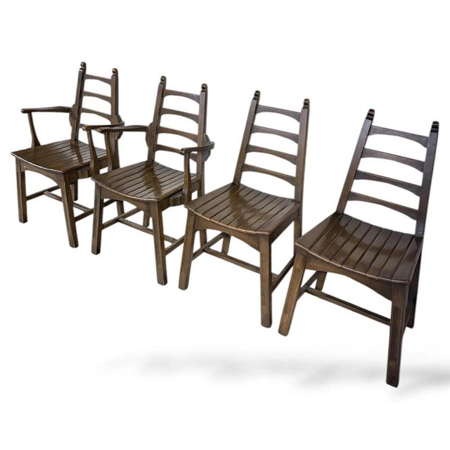 Modern Brutalist Oak Dining Chairs, Set of 4 For Sale - Image 3 of 9