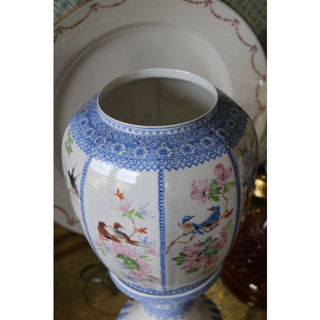 Vintage Jingdezhen Hand-Painted Eggshell Porcelain Bird-and-Flower Lantern Lamp For Sale - Image 4 of 18